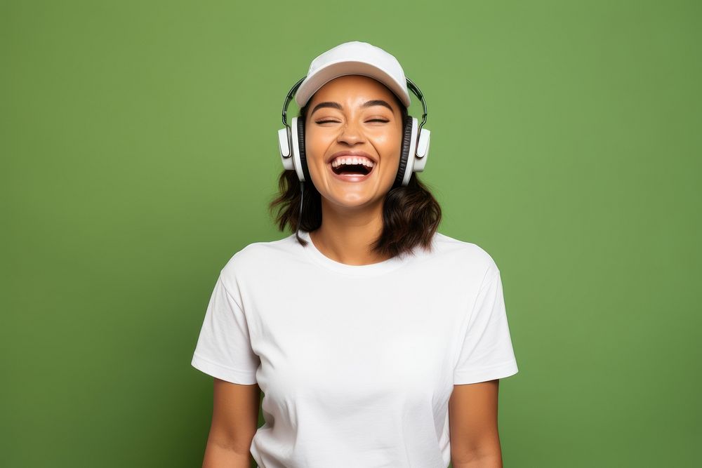 Headphones laughing headset t-shirt. AI generated Image by rawpixel.