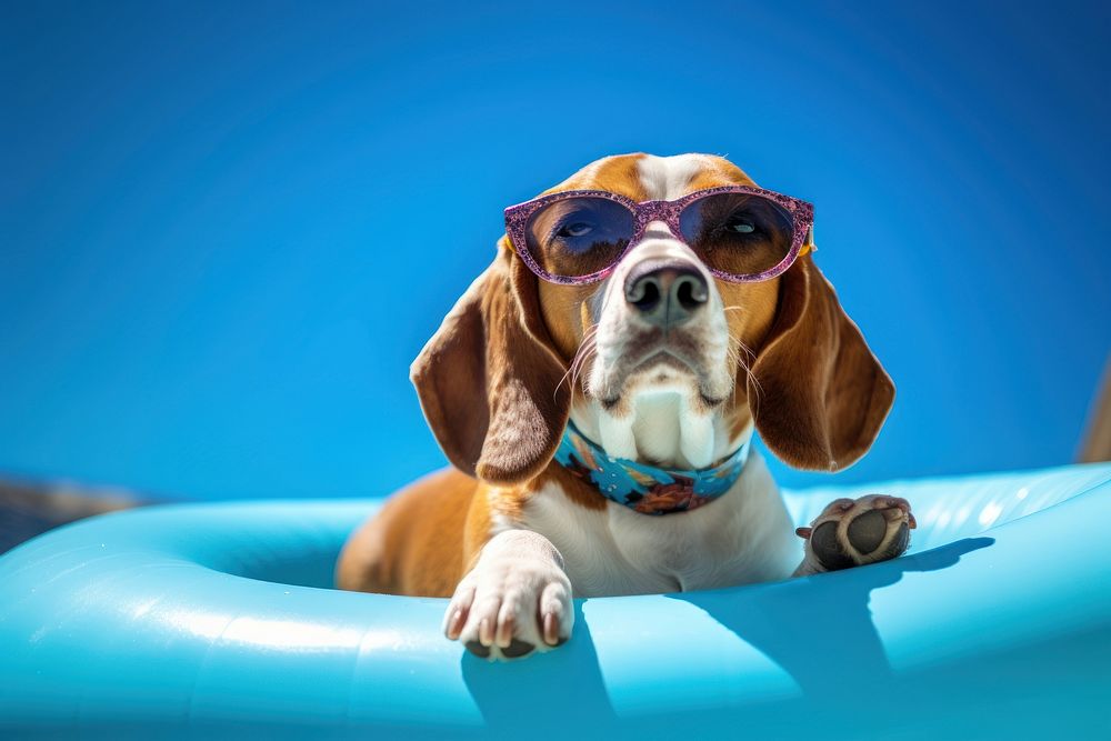 Sunglasses beagle dog swimming. AI generated Image by rawpixel.