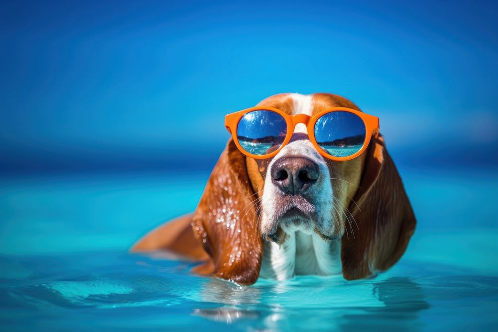 Sunglasses swimming beagle dog. AI generated Image by rawpixel.