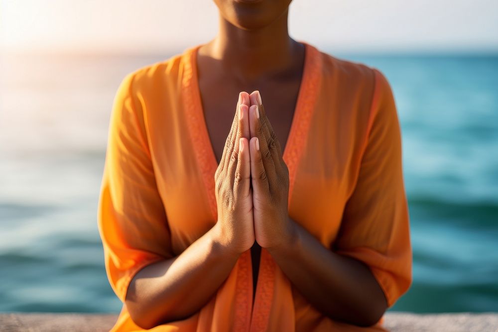 Meditating prayer yoga hand. 