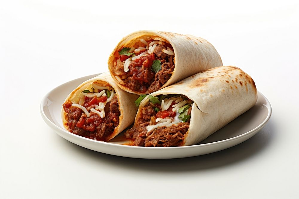 Burrito plate food white background. AI generated Image by rawpixel.