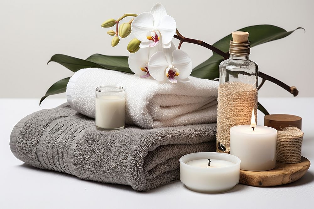 Towel candle spa relaxation. 