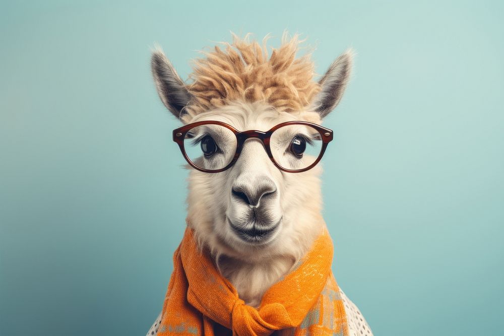 Glasses animal mammal alpaca. AI generated Image by rawpixel.