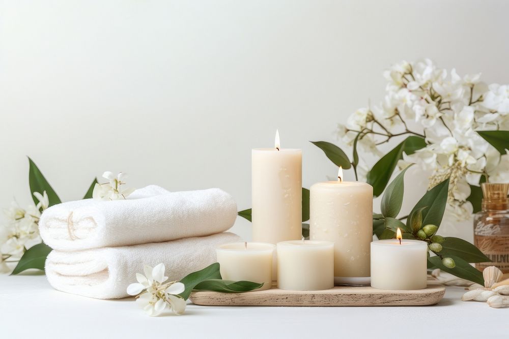 Candle white spa decoration. AI generated Image by rawpixel.