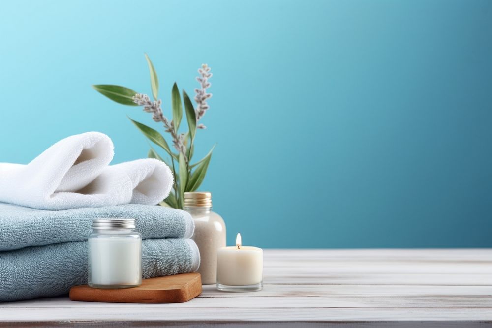 Towel plant blue spa. AI generated Image by rawpixel.