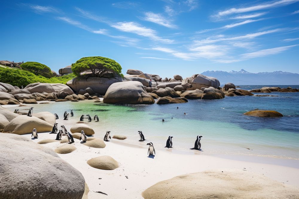 Penguin beach landscape outdoors. AI generated Image by rawpixel.