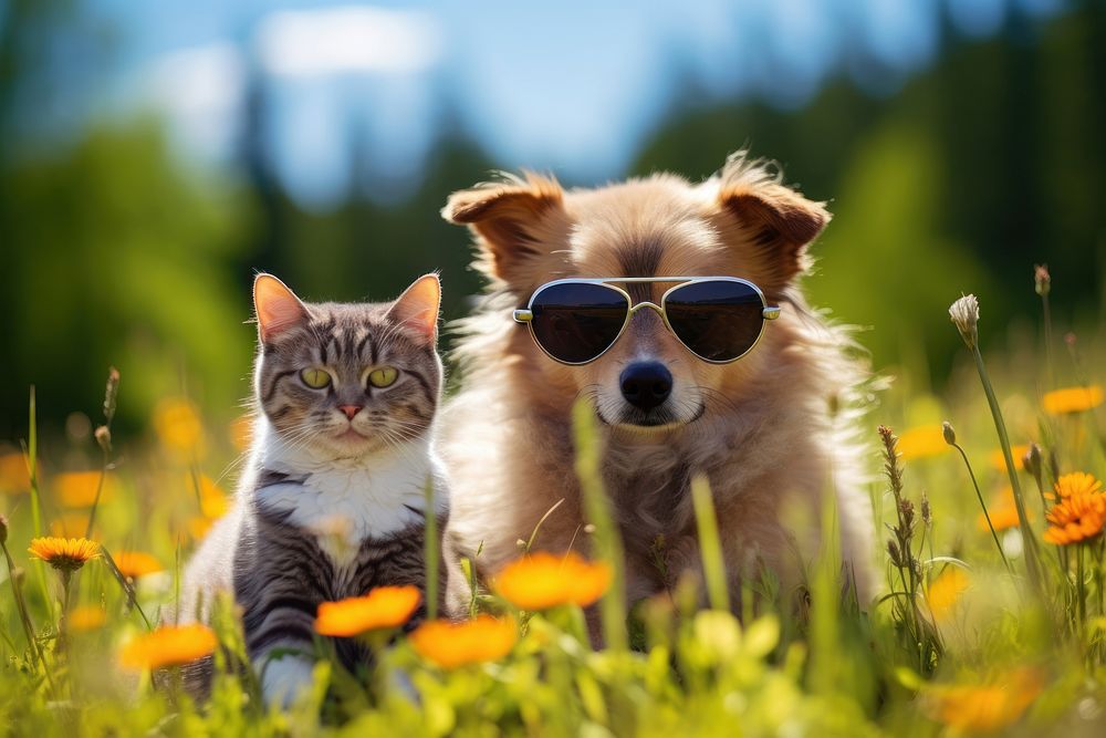 Sunglasses dog portrait outdoors. AI generated Image by rawpixel.