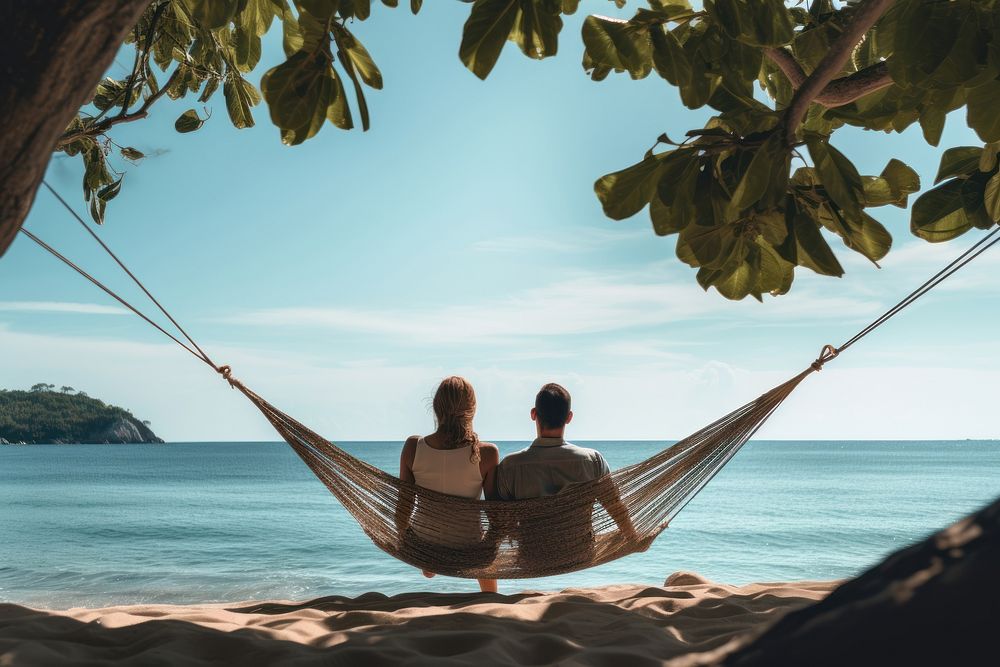 Vacation hammock summer beach. AI generated Image by rawpixel.