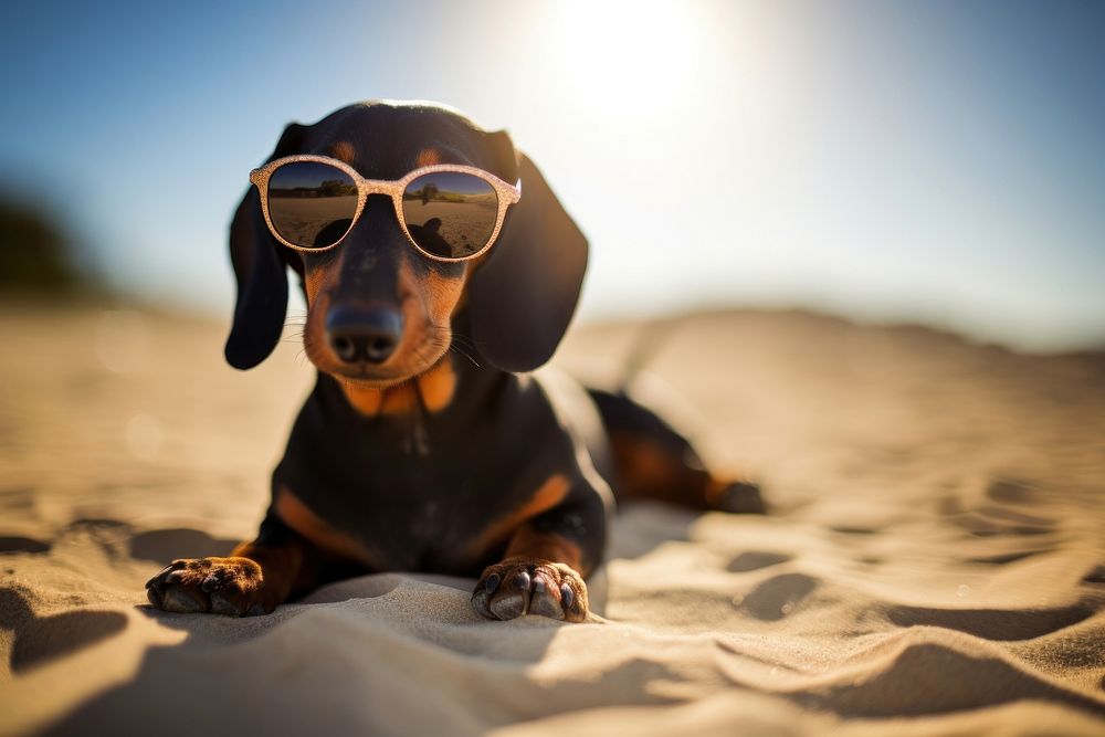 Sunglasses dachshund outdoors animal. AI generated Image by rawpixel.