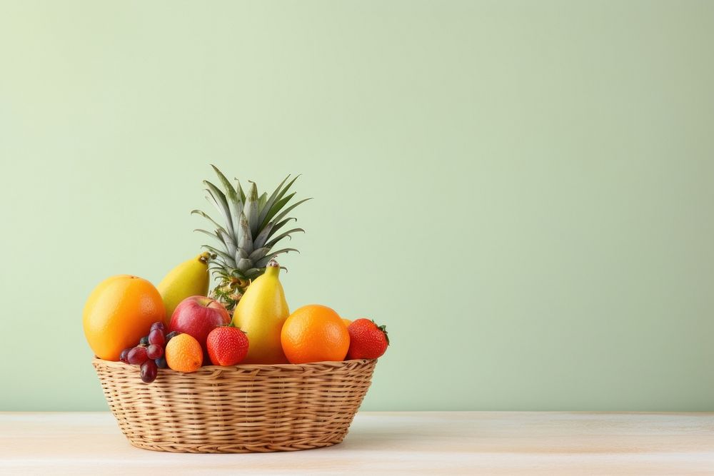 Basket fruit pineapple table. AI generated Image by rawpixel.