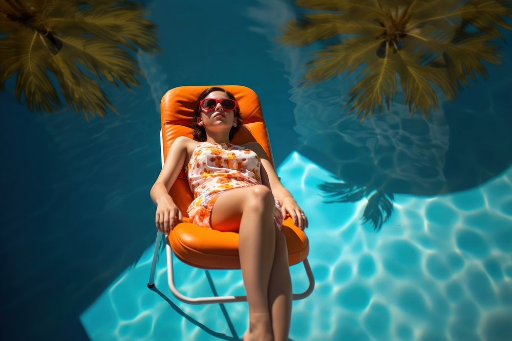 Sunbathing furniture swimming vacation. AI generated Image by rawpixel.