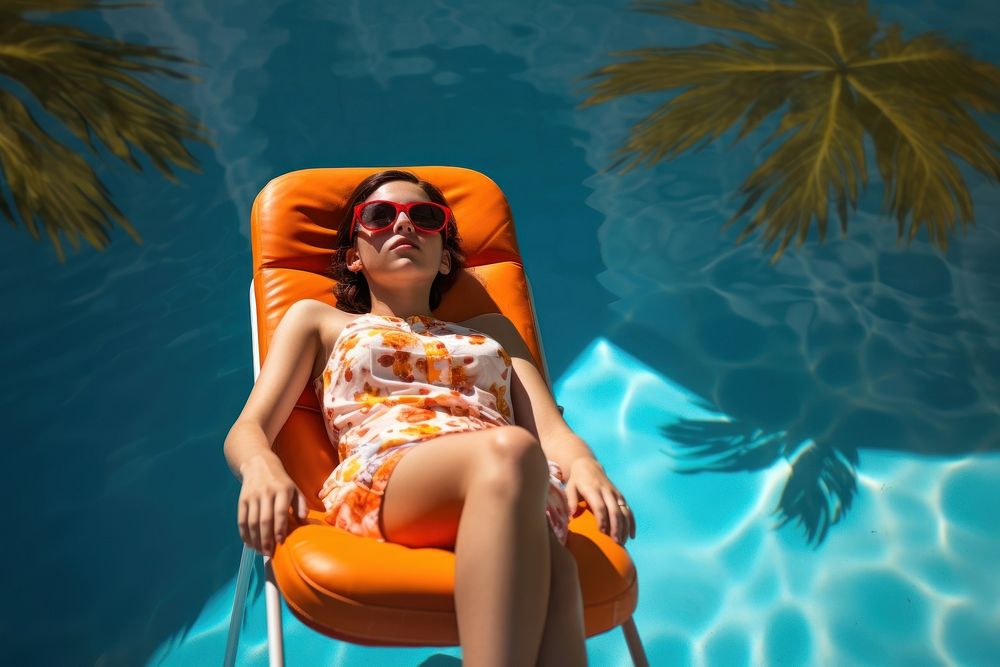Sunbathing furniture swimming vacation. AI generated Image by rawpixel.