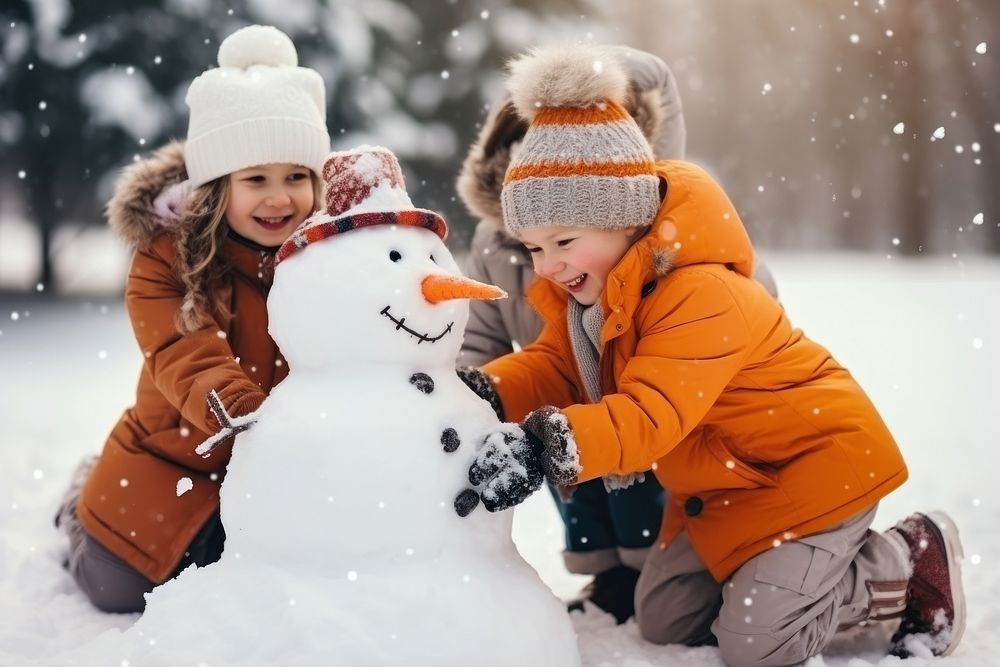 Outdoors snowman happiness snowing. AI generated Image by rawpixel.