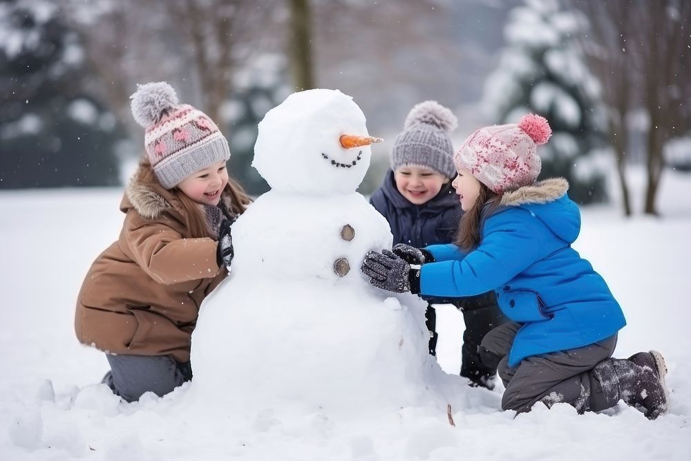 Outdoors snowman happiness snowing. 