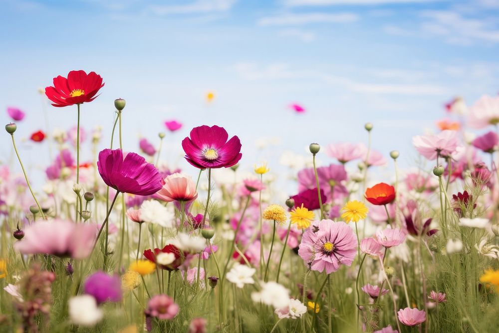 Landscape flower field grassland. AI generated Image by rawpixel.