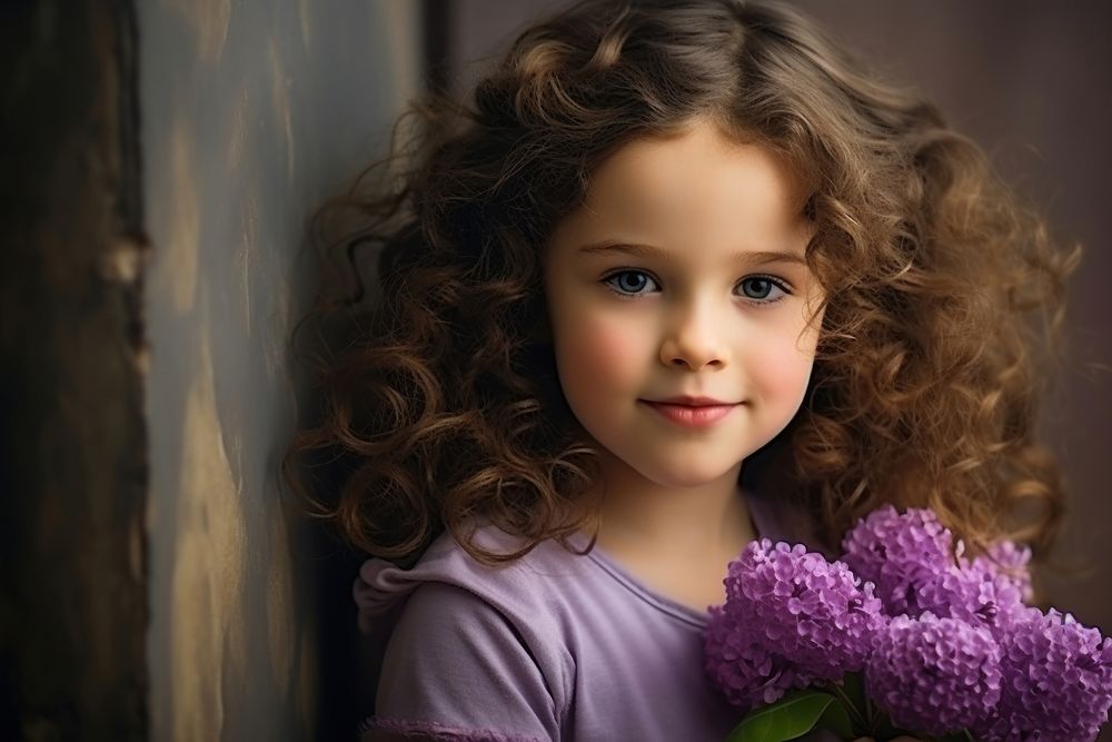 Portrait child lilac photo. AI generated Image by rawpixel.