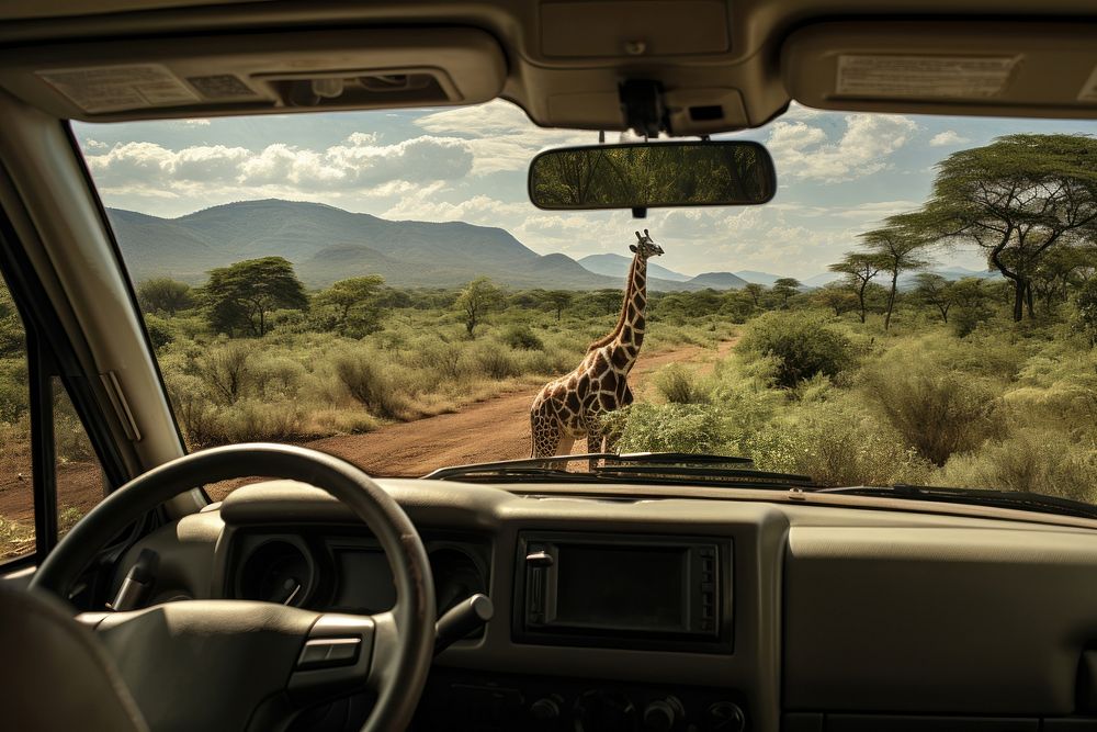 Wildlife outdoors vehicle giraffe. AI generated Image by rawpixel.