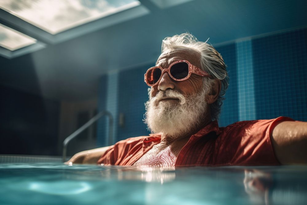 Swimming adult man swimming pool. AI generated Image by rawpixel.