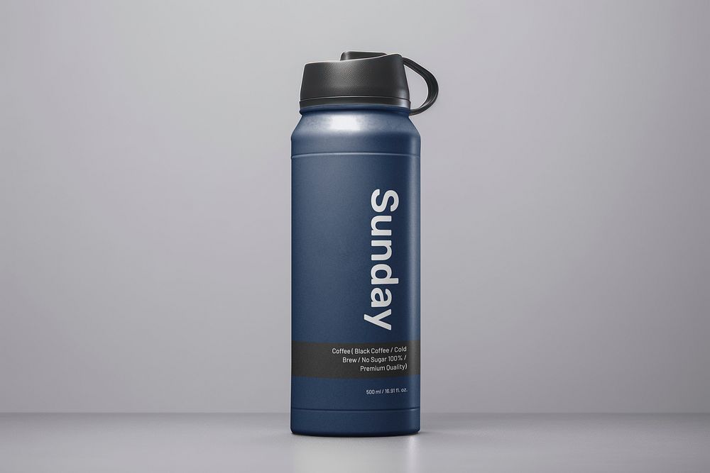 Stainless steel water bottle mockup psd