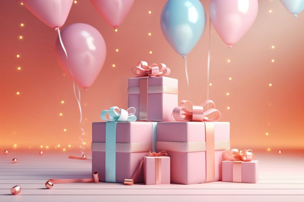 Birthday balloon gift box. AI generated Image by rawpixel.