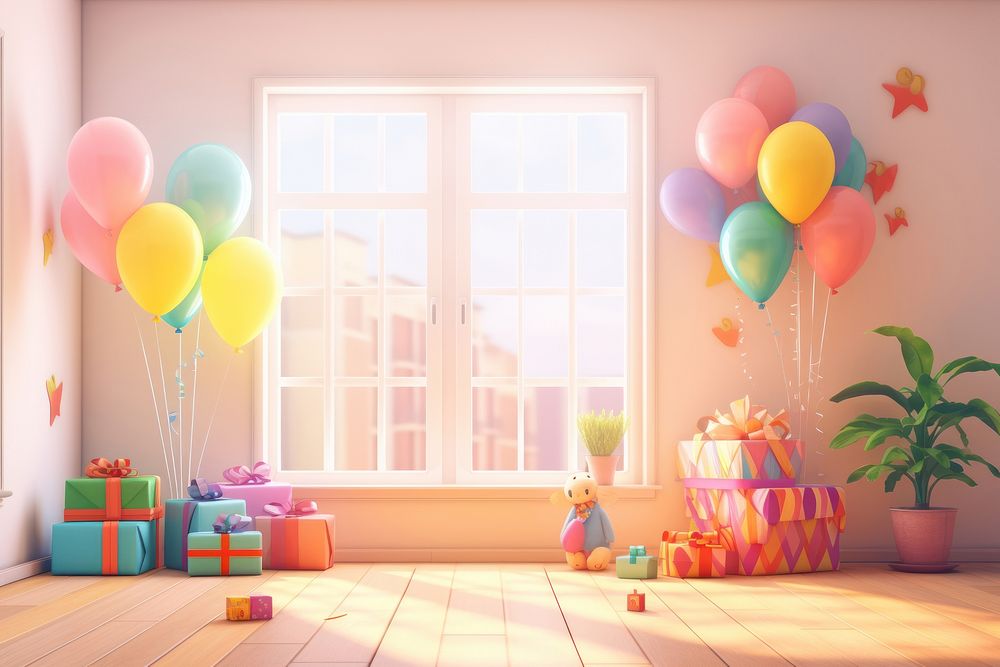 Birthday balloon party architecture. AI generated Image by rawpixel.