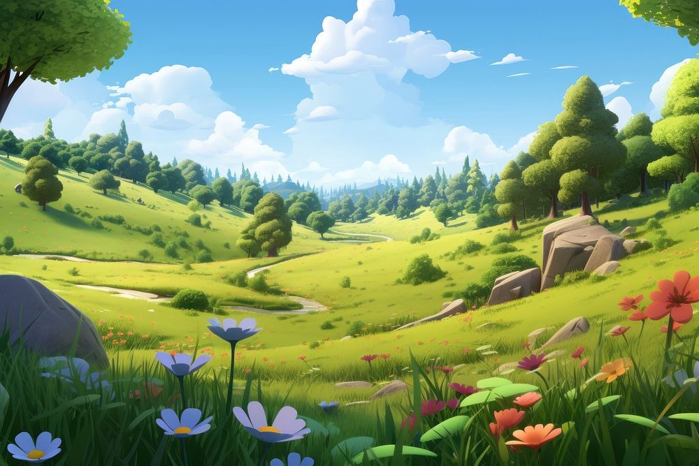 Meadow landscape grassland outdoors. AI generated Image by rawpixel.