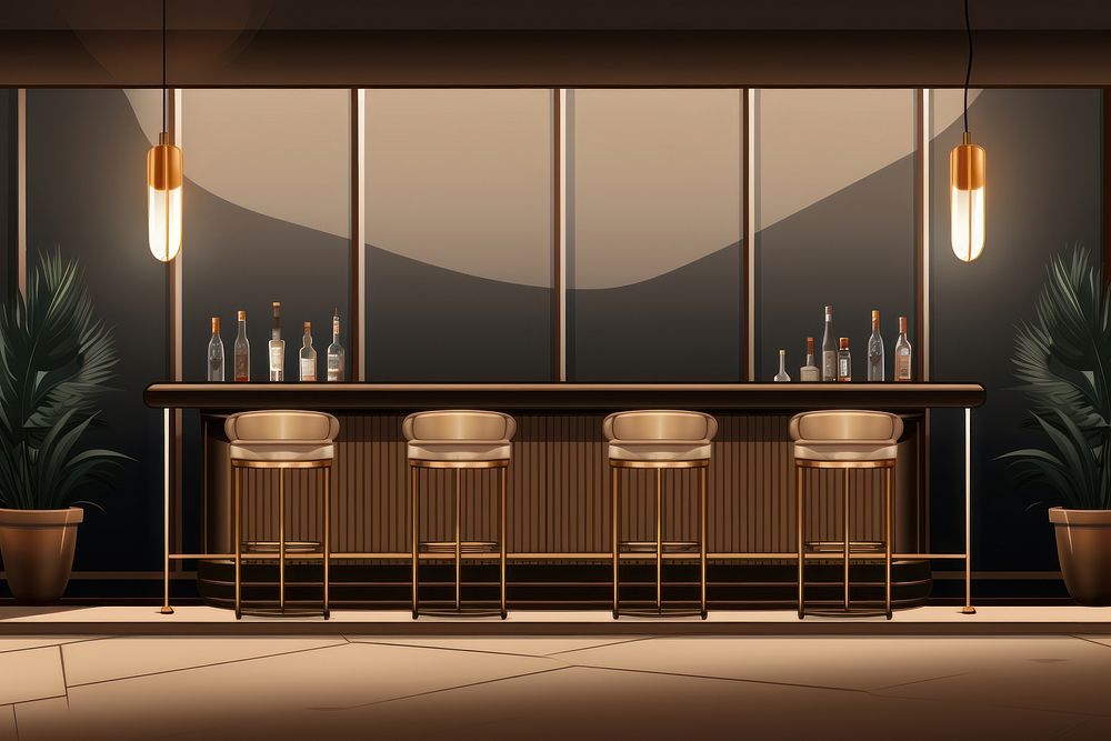 Bar furniture lighting architecture. AI generated Image by rawpixel.