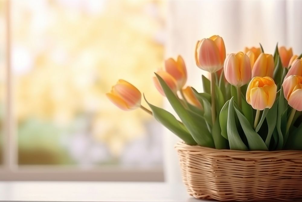 Tulip flower basket plant. 