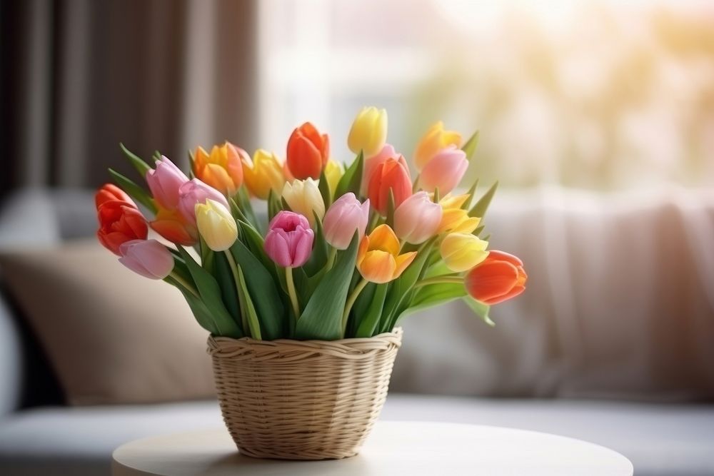 Flower basket tulip plant. AI generated Image by rawpixel.