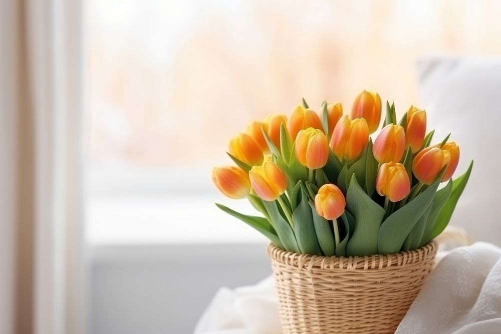 Tulip flower basket plant. AI generated Image by rawpixel.