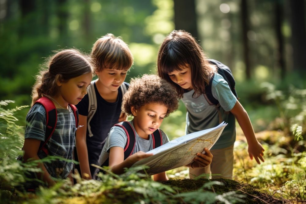 Student reading looking forest. 