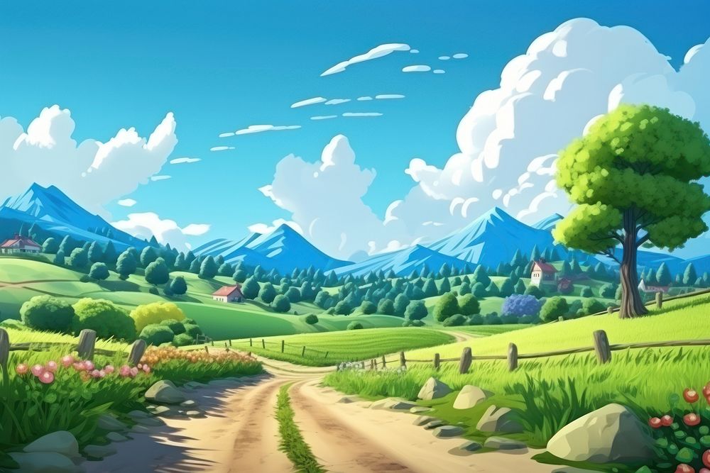 Landscape panoramic outdoors cartoon. 