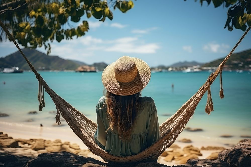 Vacation hammock travel beach. AI generated Image by rawpixel.