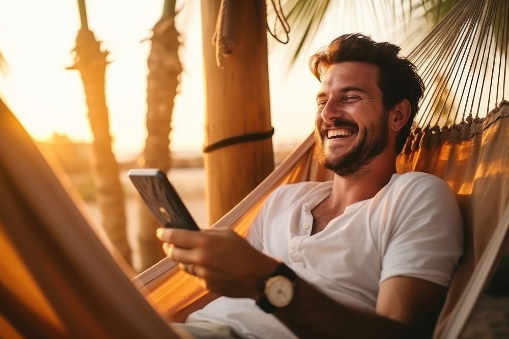 Laughing smiling hammock smile. AI generated Image by rawpixel.