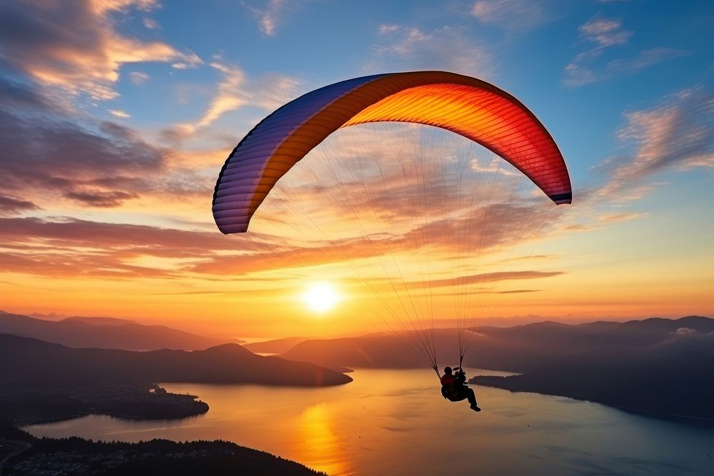 Paragliding recreation adventure sunset. AI generated Image by rawpixel.