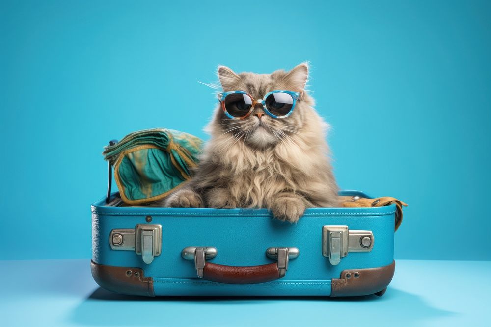 Suitcase animal mammal blue. AI generated Image by rawpixel.