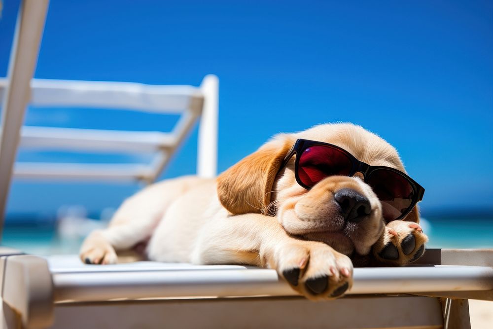 Puppy dog sunglasses vacation. AI generated Image by rawpixel.