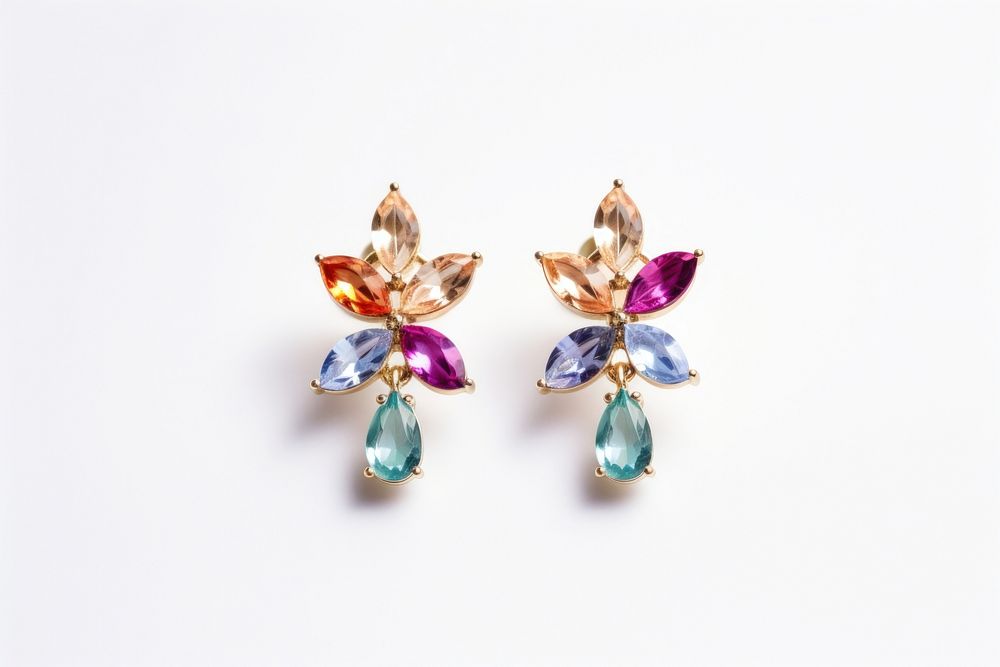 Gemstone earring jewelry white background. 