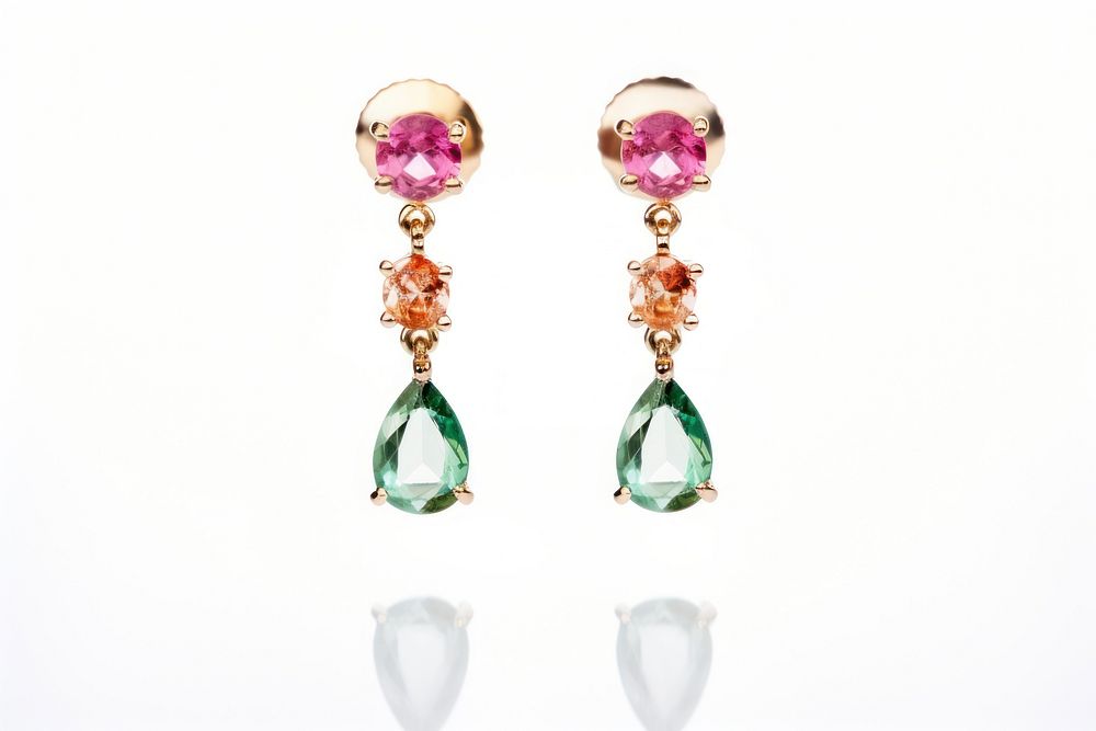 Gemstone earring jewelry white background.