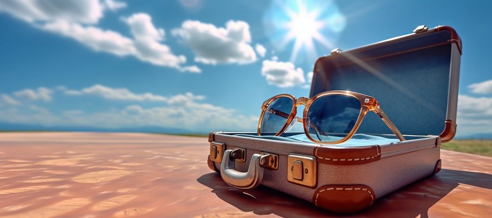 Suitcase glasses sunglasses luggage. AI generated Image by rawpixel.