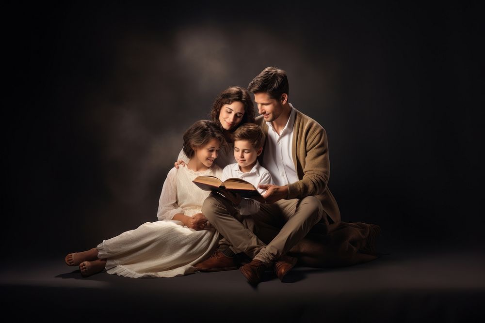 Reading portrait sitting family. AI generated Image by rawpixel.