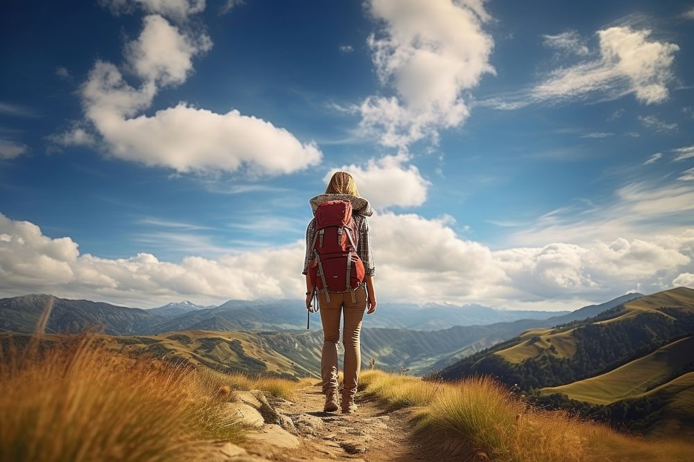 Backpacking adventure outdoors nature. AI generated Image by rawpixel.