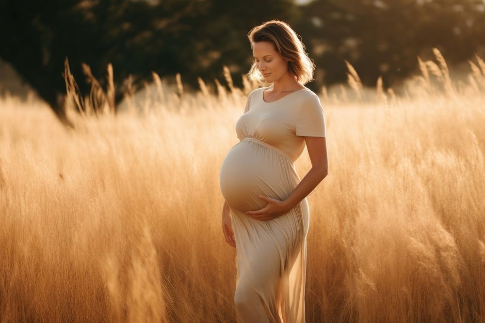Pregnant portrait nature field. AI generated Image by rawpixel.