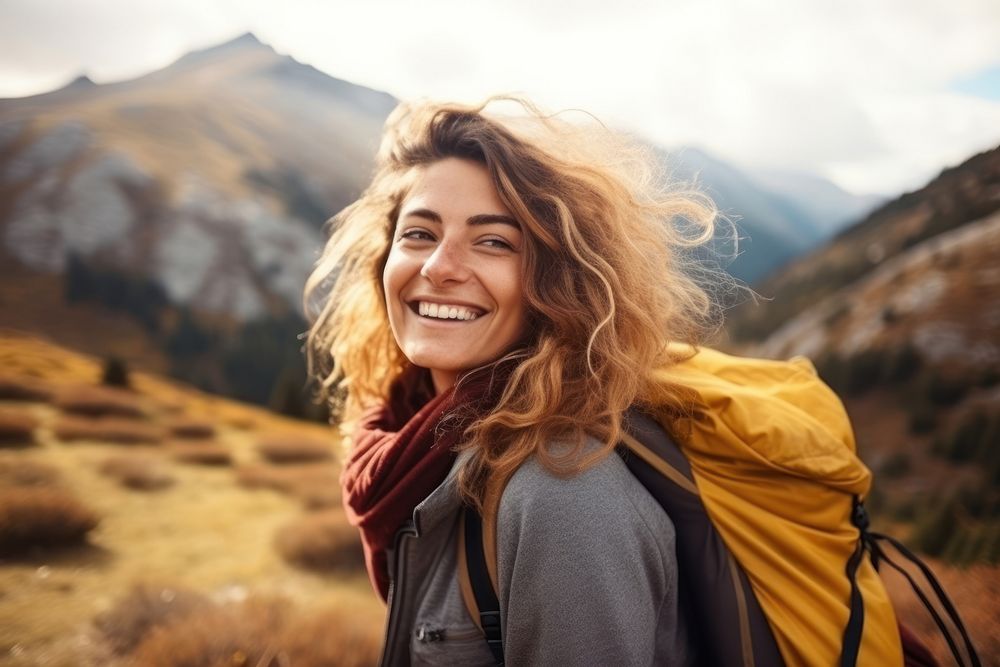 Mountain laughing smiling travel. AI | Free Photo - rawpixel