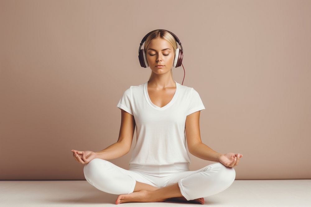 Headphones yoga sitting adult. AI generated Image by rawpixel.