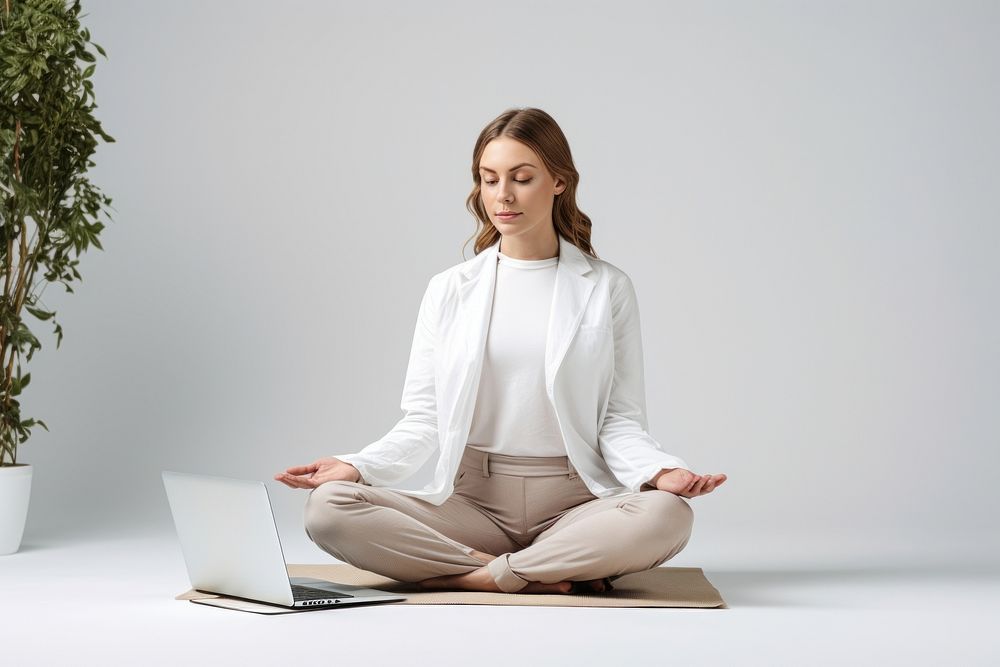 Laptop yoga computer sitting. AI generated Image by rawpixel.