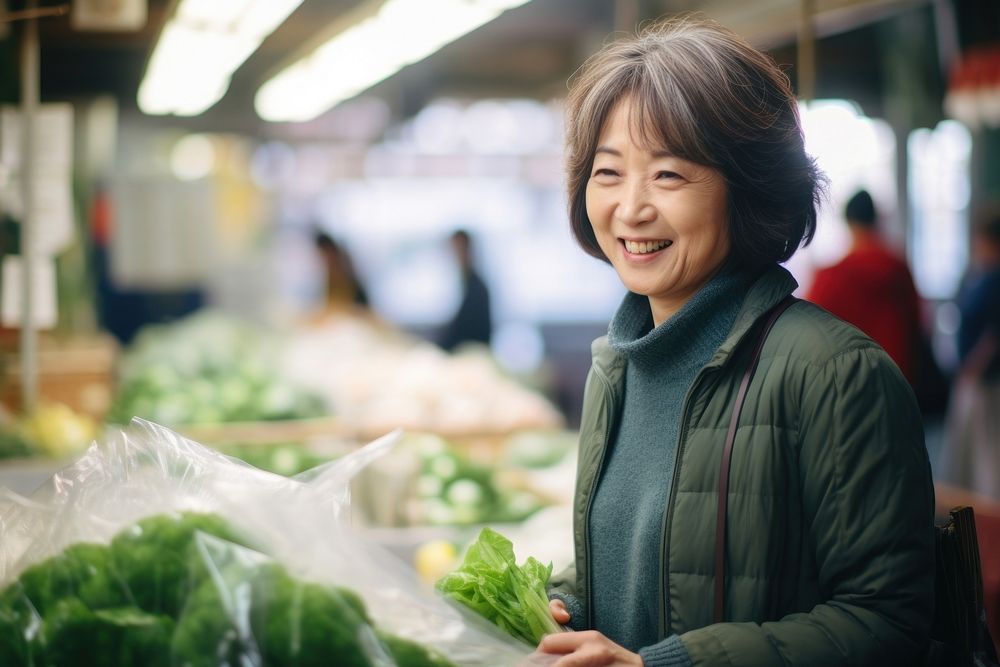 Market shopping adult smile. 