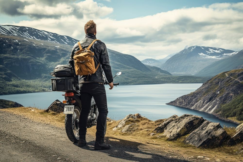 Backpack motorcycle vacation vehicle. AI generated Image by rawpixel.