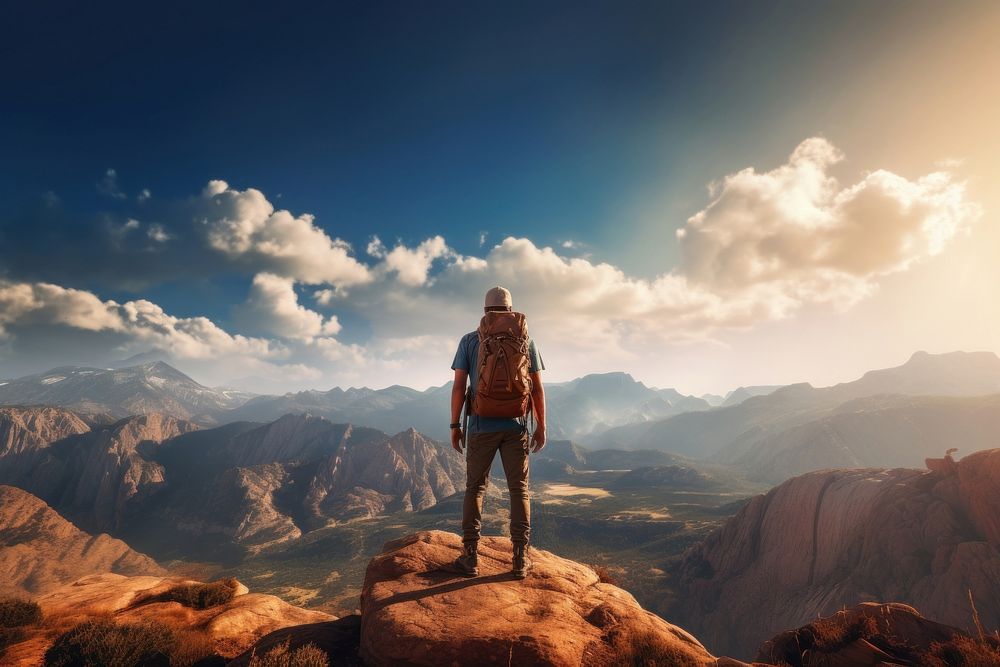 Adventure standing outdoors backpack. AI generated Image by rawpixel.