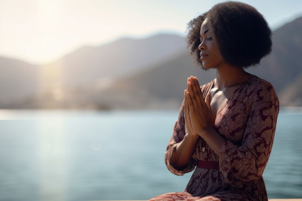 Meditating female prayer adult. 